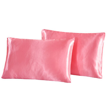 2 unidades / conjunto Soft Travesseiro de cetim de seda Caso Roupa de cama Fronha de cor sólida Capa de casa suave Decoração de assento de cadeira