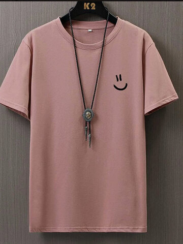 Smile Face Chest Print T-Shirts