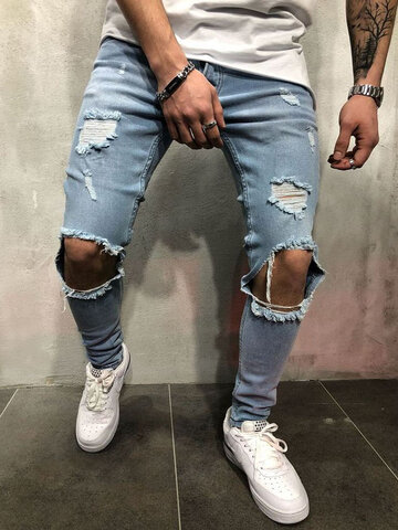 Men's Classic All-Match Trendy Knee-Hole Jeans With Small Feet