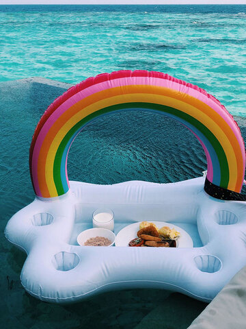 Beach Picnic Party Inflatable Water Ice Bar Table Cup Salad Plate Pool Phone Cup Drink Floating Holder Mini Beach Floating Row