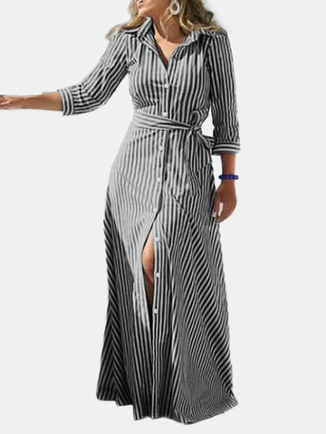 Striped Print Waistband Casual Dress