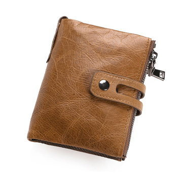 Vintage Genuine Leather Double Zipper Large Capacity Wallet