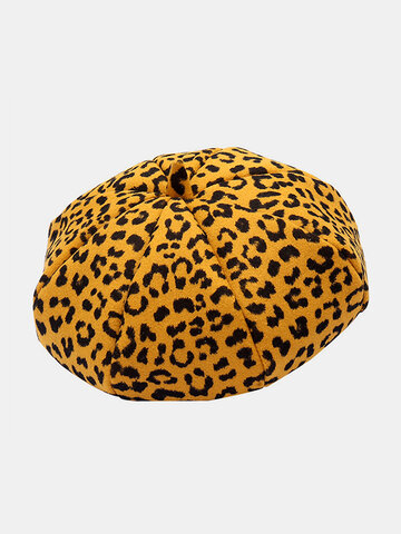 Women Woolen Warm Young All-match Leopard Pattern Beret Hat