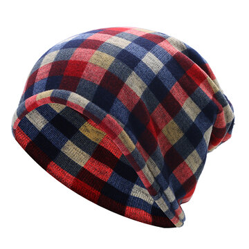 Grid Skullies Beanies Cap Knitted Cotton Bonnet Hat