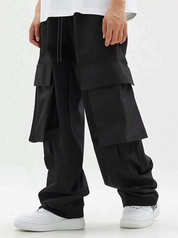 Solid Cargo Pocket Casual Pants
