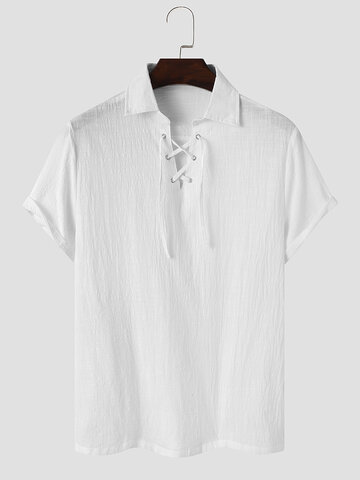 Cotton Linen Bandage Solid Golf Shirts