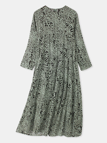 Vintage Print Long Sleeve Dress