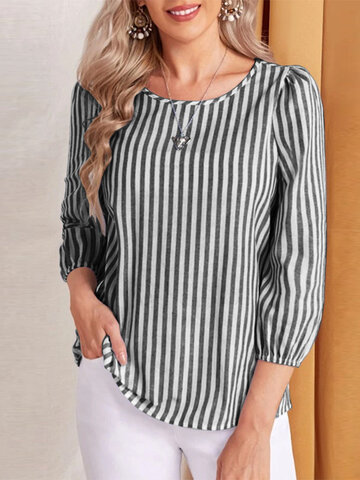 Striped Puff Sleeve Blouse