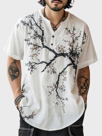 Camisetas com estampa floral em tinta chinesa