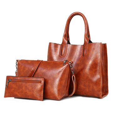 3 PCS Women Vintage Leisure Handbag Oil Wax Crossbody Bag