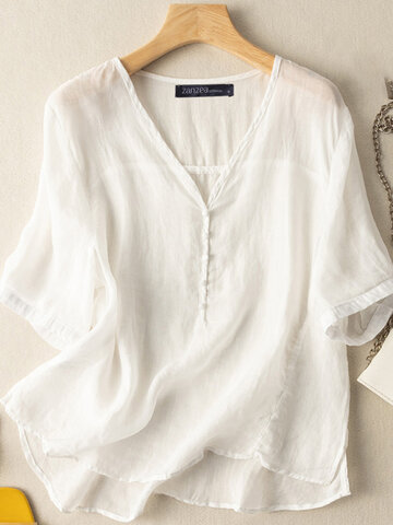 Solid Short Sleeve Loose Blouse