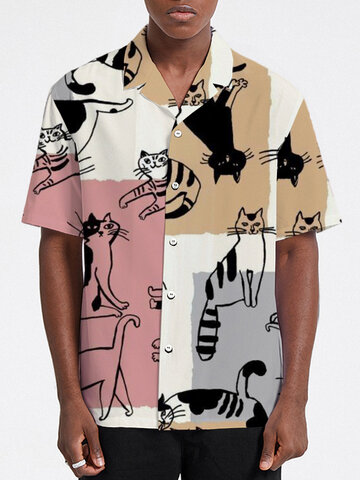 Cartoon Cat Colorblock Shirts
