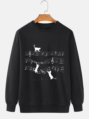 Cat Music Note Print Sweatshirts