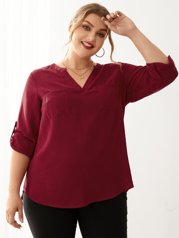 Plus Size Roll Up Sleeve Blouse