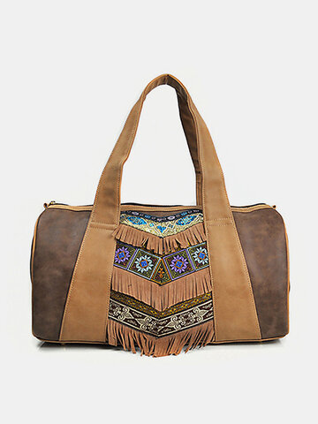 Brenice Embroidery Flower Tote Handbags Tassel Shoulder Bags
