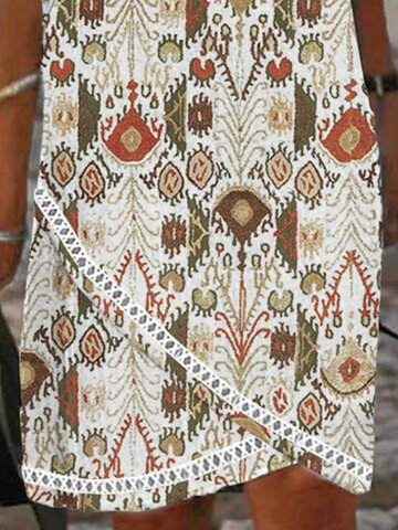 Ethnic Print Lace Splice Dress