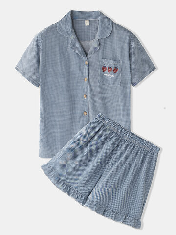 Pyjama à manches courtes en pied-de-poule-Blue