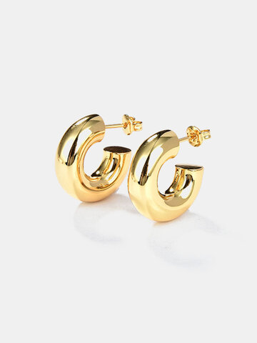 C-shaped Plated 18K Gold Hoop Earrings