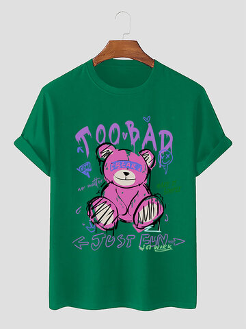 漫画のクマのレタープリント T シャツ