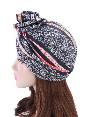 Ethnic Style Floral Printing Large Flower Beanies Cap