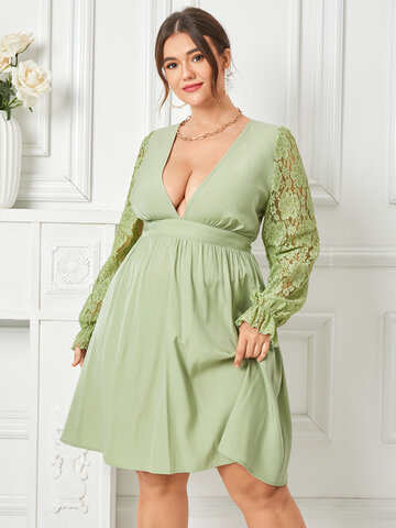 Plus Size Floral Lace Sleeve Dress