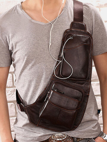 Men Solid Genuine Leather Chest Bag