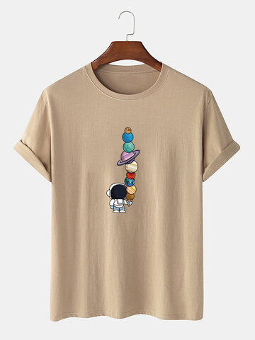 Cotton Cartoon Astronaut Print T-Shirts