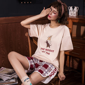 

Season New Cotton Pajamas Women Short-sleeved Shorts Suit Casual Home Service, White
