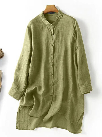 Solid High-low Hem Casual Blouse