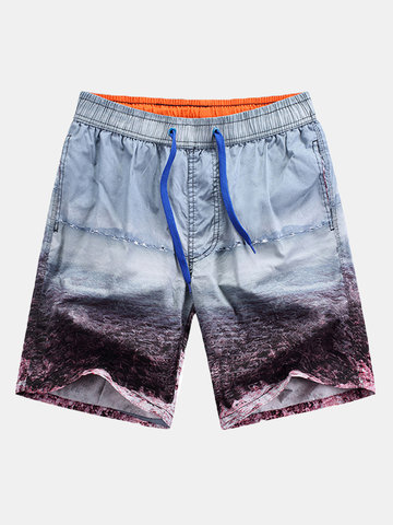 

Hawaiian Style Seaside Printing Icy Cotton Breathable Loose Beoard Shorts for Men, Gray sky blue