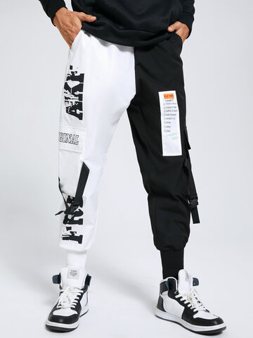 Two Tone Letter Print Cargo Pants