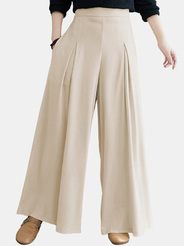Casual plisado de color liso Pantalones