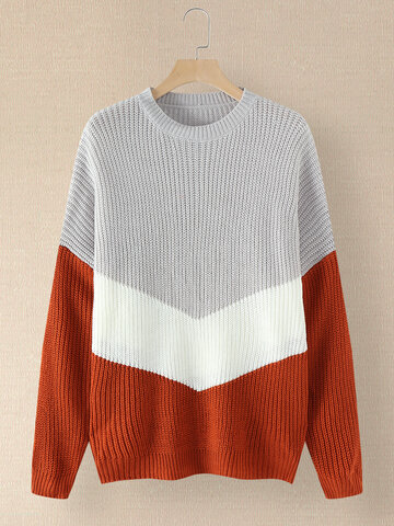 Contrast Color Loose Sweater