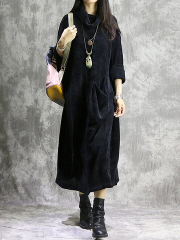 Vestido vintage de veludo cotelê com bolso