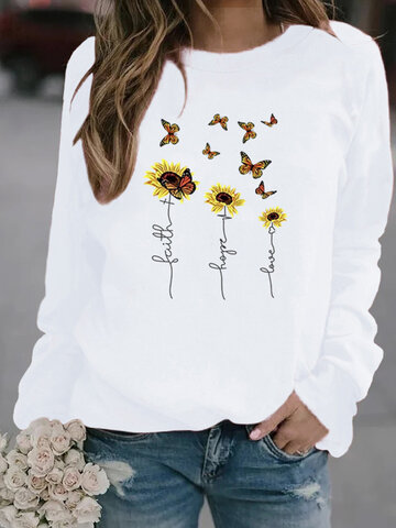 Butterflies Flower Print Sweatshirt