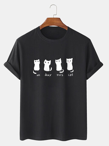 Cute Cat Print Cotton T-Shirts