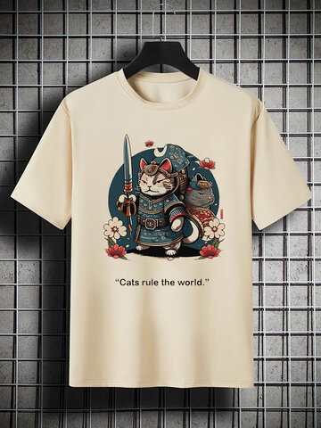 Японские футболки с цветочным принтом Кот