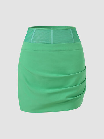Solid Mesh Stitch Pleated Skirt
