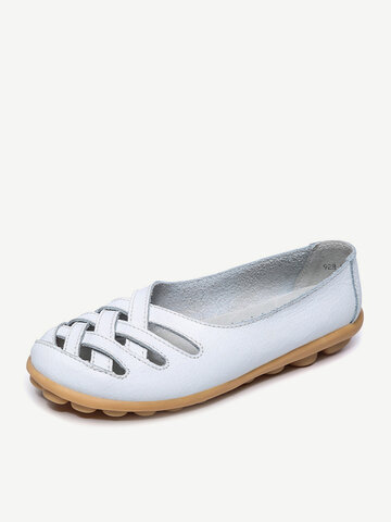 Hollow Out Leather Breathable Flats