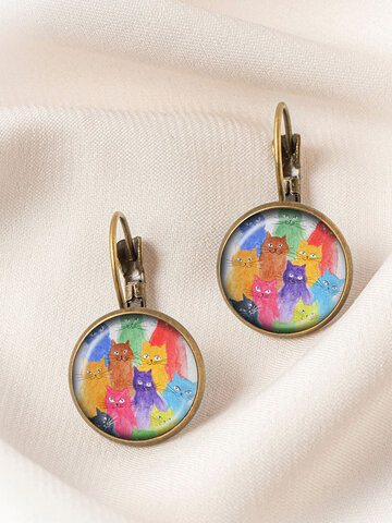 Multicolor Cat Print Earrings