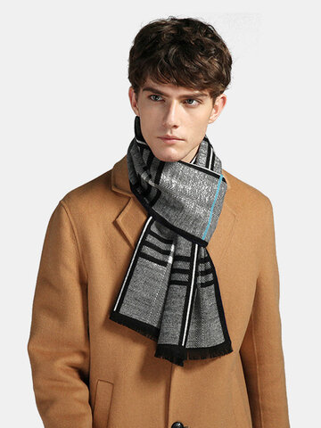 Men Plaid Pattern Keep Warm Solid Color Scarf
