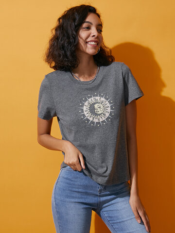 Lässiges T-Shirt mit Rundhalsausschnitt und Sonnengrafik