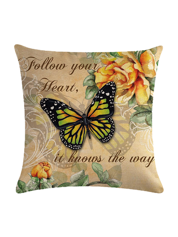 Fodera per cuscino in cotone e lino farfalla stile vintage