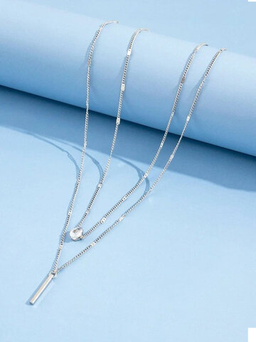 2 Stück Legierung elegante einfache doppelte Strass-Halsketten