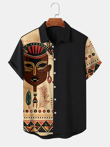 Tribal Figure Pattern Patchwork Shirts