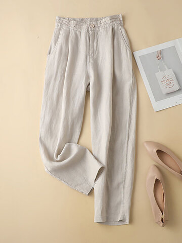 Solid Cotton Casual Pants