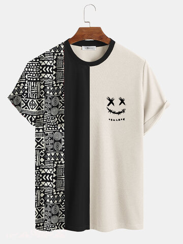 Geo Funny Face Print Knit T-Shirts
