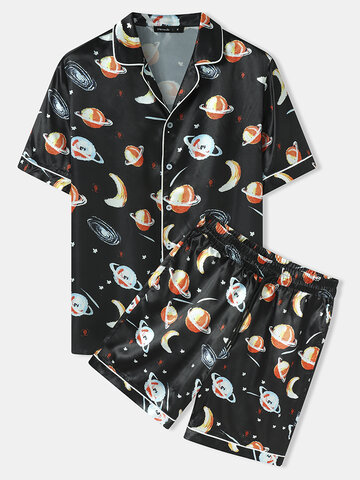 Space Body Print Contrast Lining Pajamas