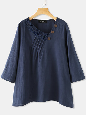 Lace Patchwork Pleated Blouse