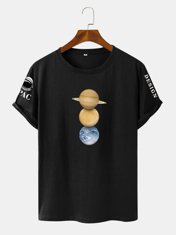 Planet Letter Sleeve Print T-Shirts